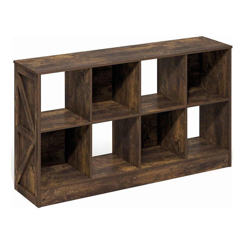 Furinno JENSEN Farmhouse 8-Cube Display Bookcase in Bookshelf in Amber Pine