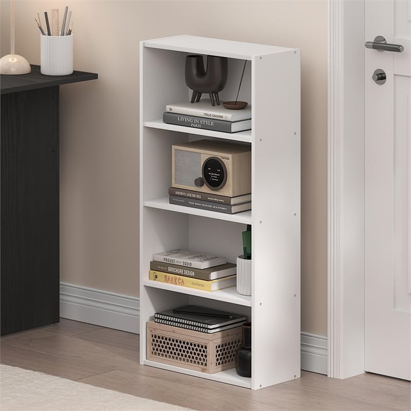 Furinno BASIC 4-Tier Open Shelf Bookcase 7 x 17 x 35inches in White