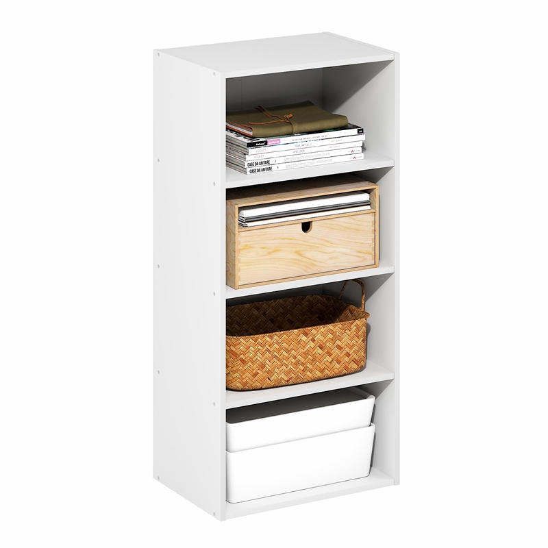 Furinno BASIC 4-Tier Open Shelf Bookcase 11 x 17 x 35inches in White