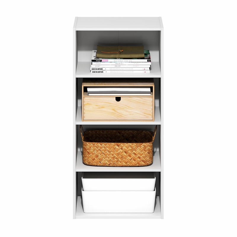 Furinno BASIC 4-Tier Open Shelf Bookcase 11 x 17 x 35inches in White