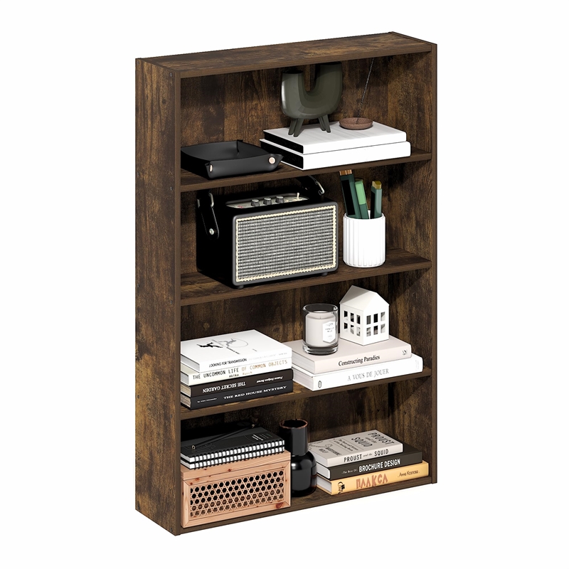 Furinno BASIC 4-Tier Open Shelf Bookcase 6 x 24 x 35inches in Amber Pine
