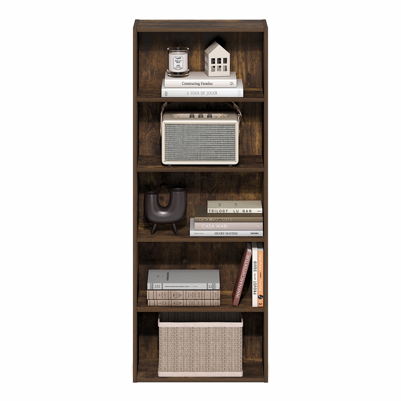 Furinno BASIC 5-Tier Open Shelf Bookcase  7 x 17 x 44inches in Amber Pine