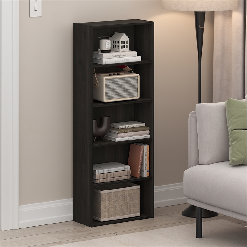 Furinno BASIC 5-Tier Open Shelf Bookcase  7 x 17 x 44inches in Espresso