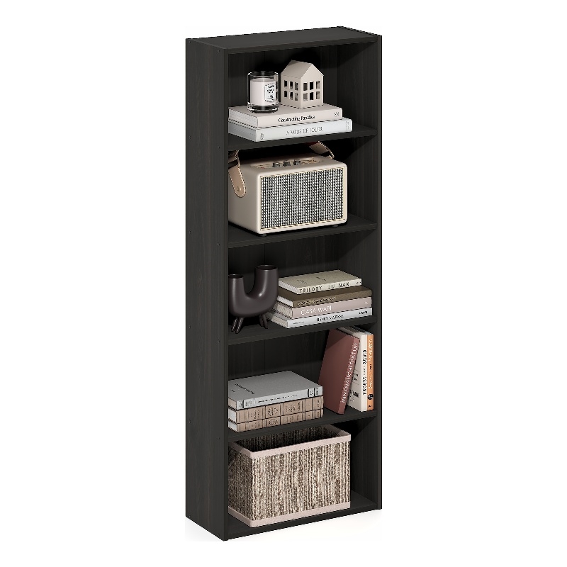 Furinno BASIC 5-Tier Open Shelf Bookcase  7 x 17 x 44inches in Espresso