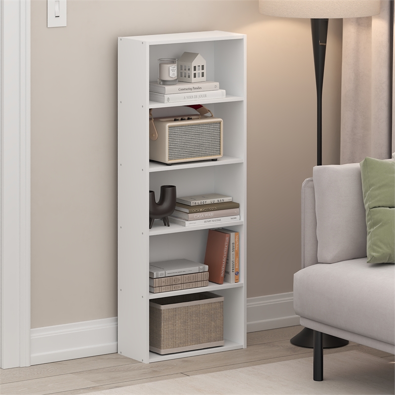 Furinno BASIC 5-Tier Open Shelf Bookcase  7 x 17 x 44inches in White