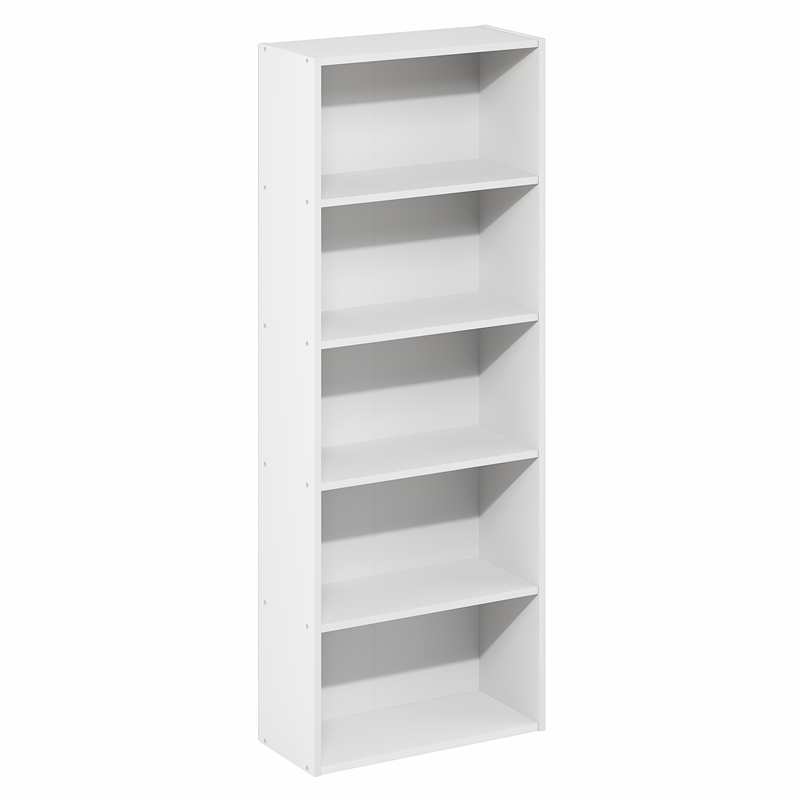 Furinno BASIC 5-Tier Open Shelf Bookcase  7 x 17 x 44inches in White