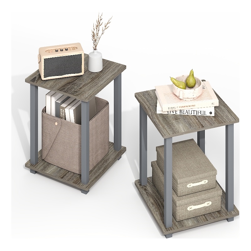 Furinno SIMPLISTIC End Table in Set of Two in Grey Oak/Grey