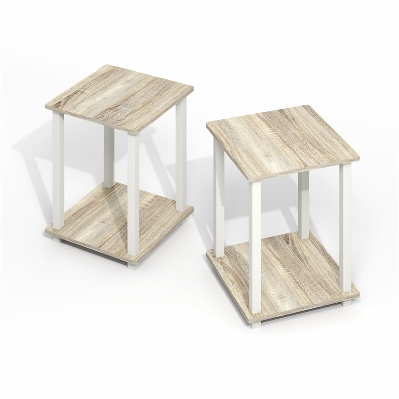 Furinno SIMPLISTIC End Table in Set of Two in Light Oak/White