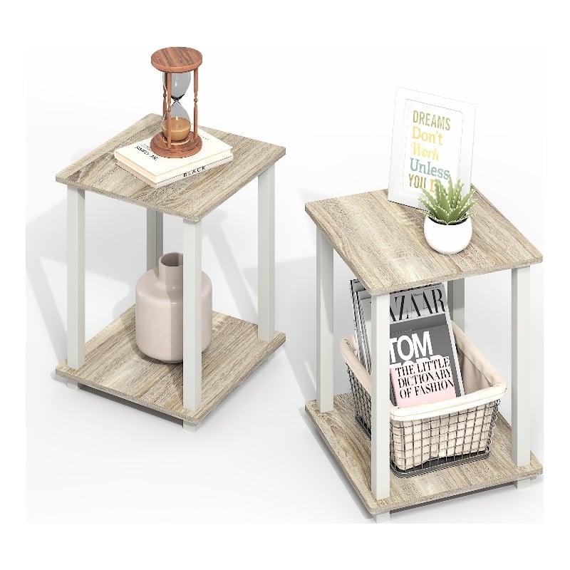 Furinno SIMPLISTIC End Table in Set of Two in Light Oak/White