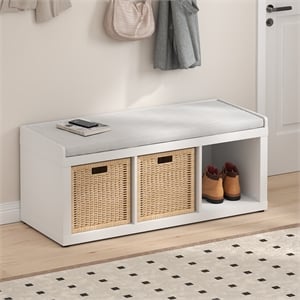 Furinno CUBICLE 3-Cube Storage Bench with Comfy Cushion in White