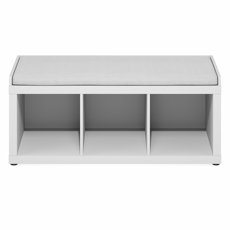 Furinno CUBICLE 3-Cube Storage Bench with Comfy Cushion in White
