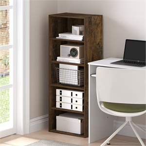 Furinno Basic 5-Tier Open Shelf Bookcase  11 x 17 x 4inches4 in Amber Pine