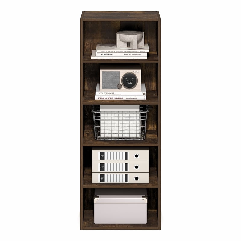 Furinno BASIC 5-Tier Open Shelf Bookcase  11 x 17 x 4inches4 in Amber Pine