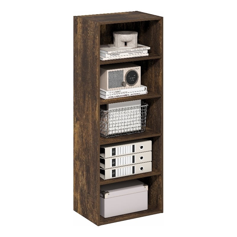 Furinno BASIC 5-Tier Open Shelf Bookcase  11 x 17 x 4inches4 in Amber Pine