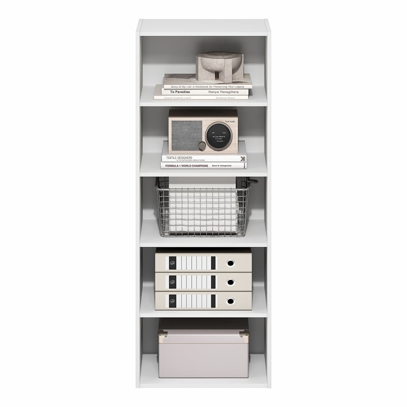 Furinno BASIC 5-Tier Open Shelf Bookcase  11 x 17 x 4inches4 in White