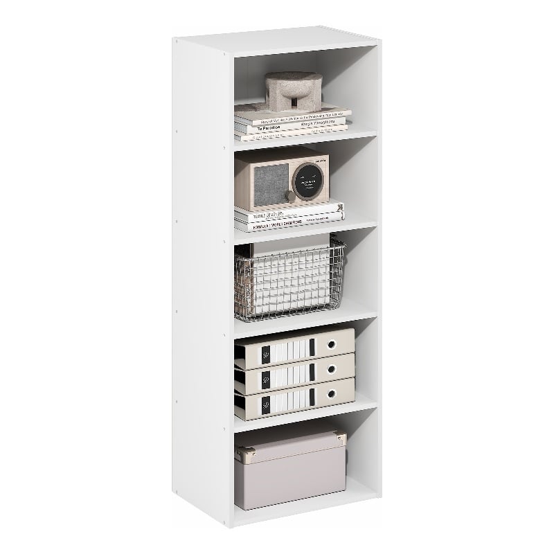 Furinno BASIC 5-Tier Open Shelf Bookcase  11 x 17 x 4inches4 in White
