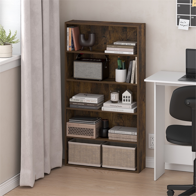 Furinno BASIC 5-Tier Open Shelf Bookcase  7 x 24 x 44inches in Amber Pine