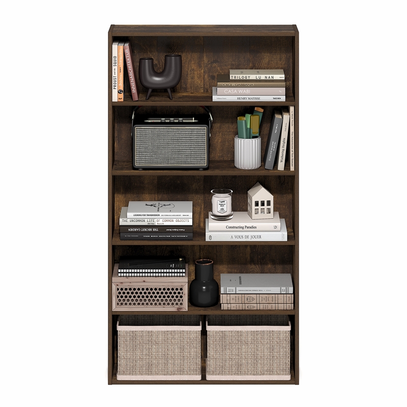 Furinno BASIC 5-Tier Open Shelf Bookcase  7 x 24 x 44inches in Amber Pine