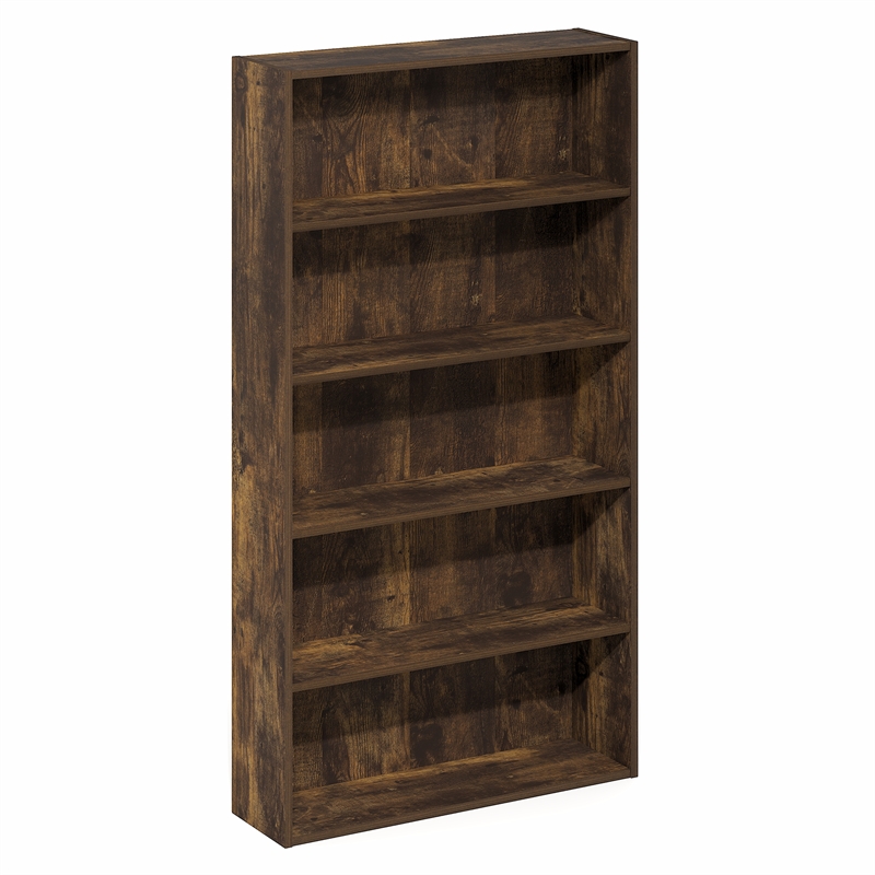 Furinno BASIC 5-Tier Open Shelf Bookcase  7 x 24 x 44inches in Amber Pine