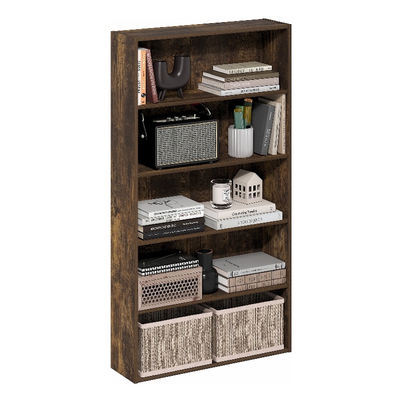Furinno BASIC 5-Tier Open Shelf Bookcase  7 x 24 x 44inches in Amber Pine