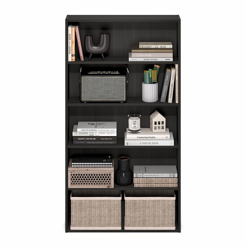 Furinno BASIC 5-Tier Open Shelf Bookcase  7 x 24 x 44inches in Espresso