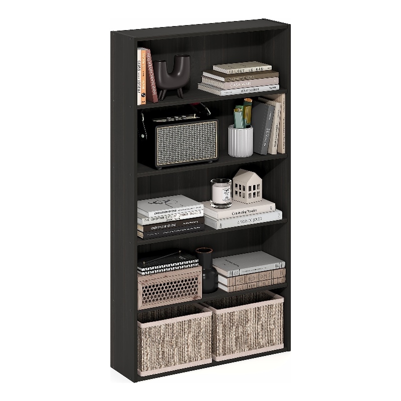 Furinno BASIC 5-Tier Open Shelf Bookcase  7 x 24 x 44inches in Espresso