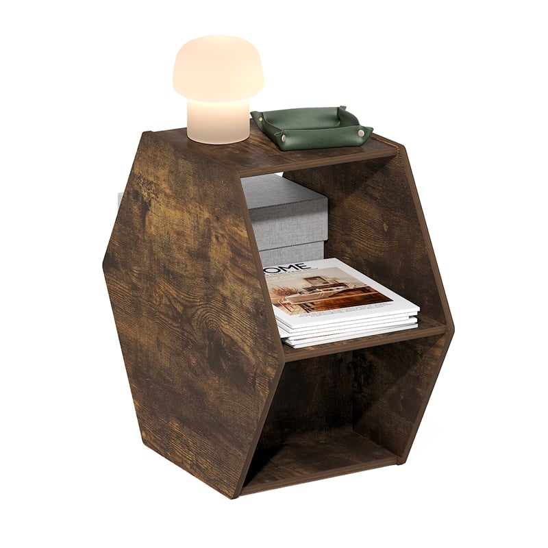 Furinno Modern Hexagonal Coffee Table with Open Storage in Amber Pine