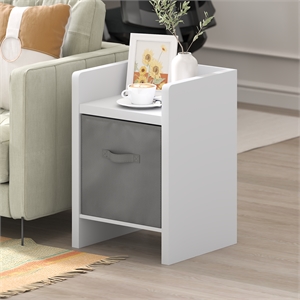 Furinno VIOLA End Table in Side Table with Storage Bins in White