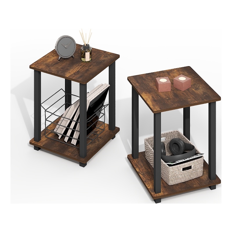 Furinno SIMPLISTIC End Table in Set of Two in Amber Oak/Black