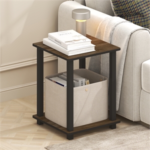 Furinno Simplistic End Table in Set of Two in Brown Walnut/Black