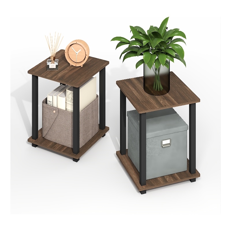 Furinno SIMPLISTIC End Table in Set of Two in Brown Walnut/Black