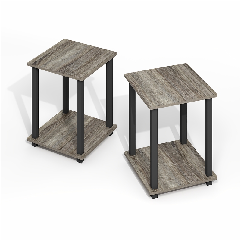 Furinno SIMPLISTIC End Table in Set of Two in Grey Oak/Black