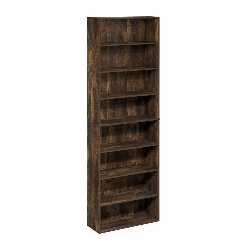 Furinno BASIC 8-Tier Open Shelf Bookcase 12 x 24 x 71inches in Amber Pine
