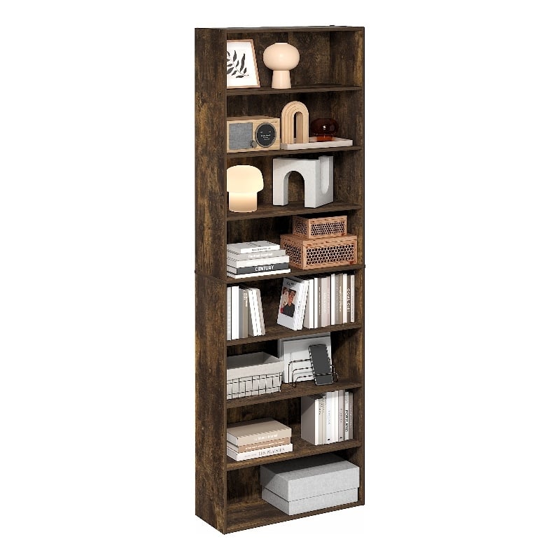 Furinno BASIC 8-Tier Open Shelf Bookcase 12 x 24 x 71inches in Amber Pine