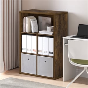 Furinno Cubicle Closed Back Storage Organizer 5-Cube in Amber Pine