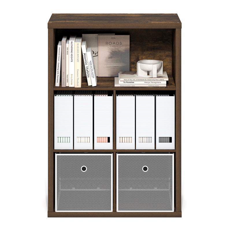 Furinno CUBICLE Closed Back Storage Organizer 5-Cube in Amber Pine