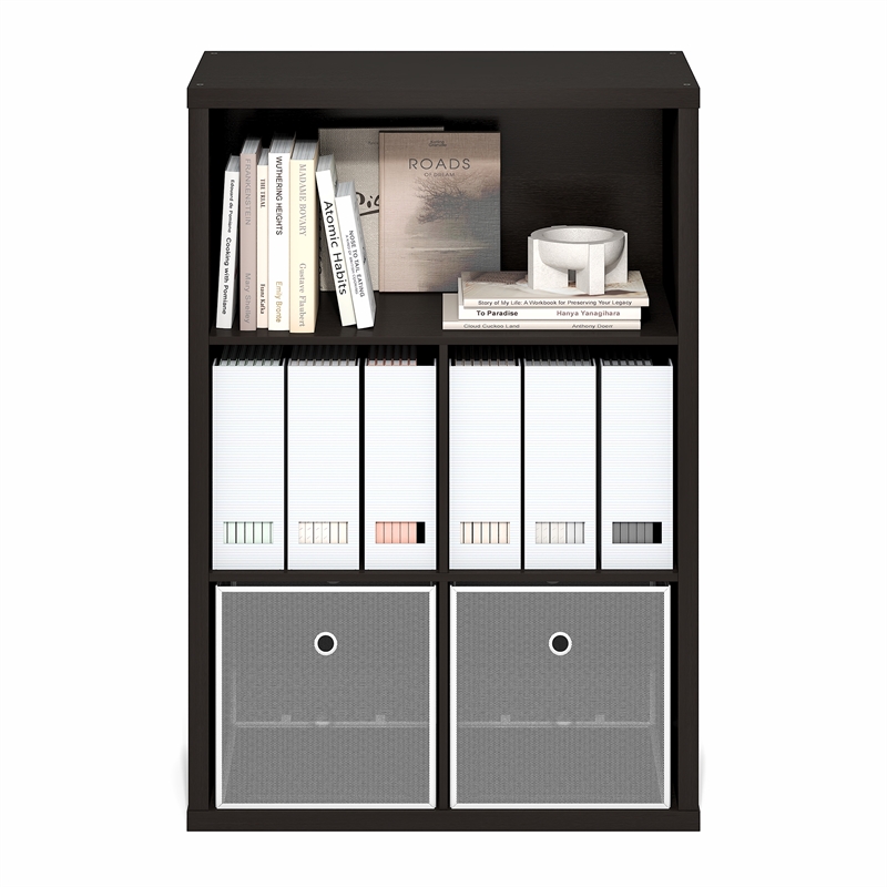 Furinno CUBICLE Closed Back Storage Organizer 5-Cube in Dark Oak
