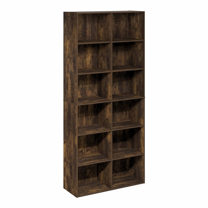 Furinno BASIC 12-Cube Open Bookcase Storage Organizer 12 x 32 x 71 in Amber Pine