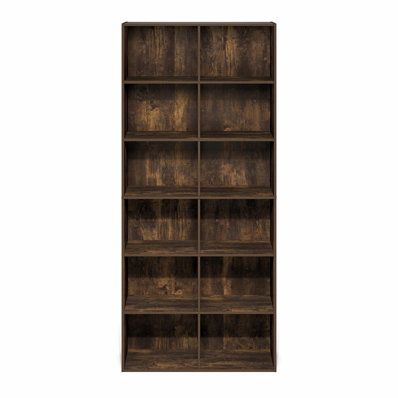 Furinno BASIC 12-Cube Open Bookcase Storage Organizer 12 x 32 x 71 in Amber Pine