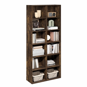 Furinno Basic 12-Cube Open Bookcase Storage Organizer 12 x 32 x 71 in Amber Pine