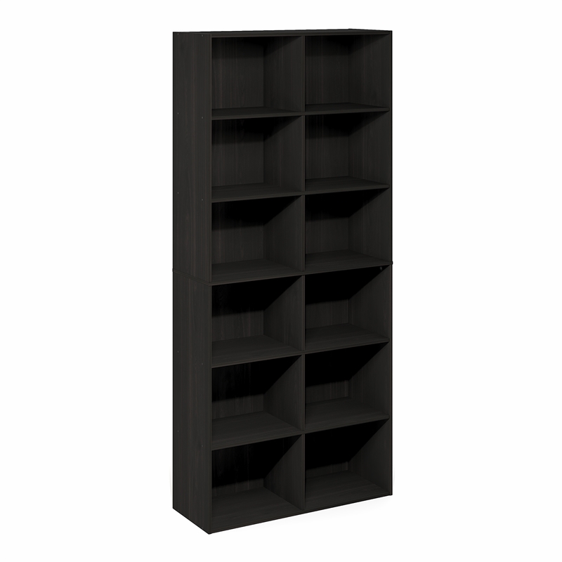 Furinno BASIC 12-Cube Open Bookcase Storage Organizer 12 x 32 x 71 in Espresso