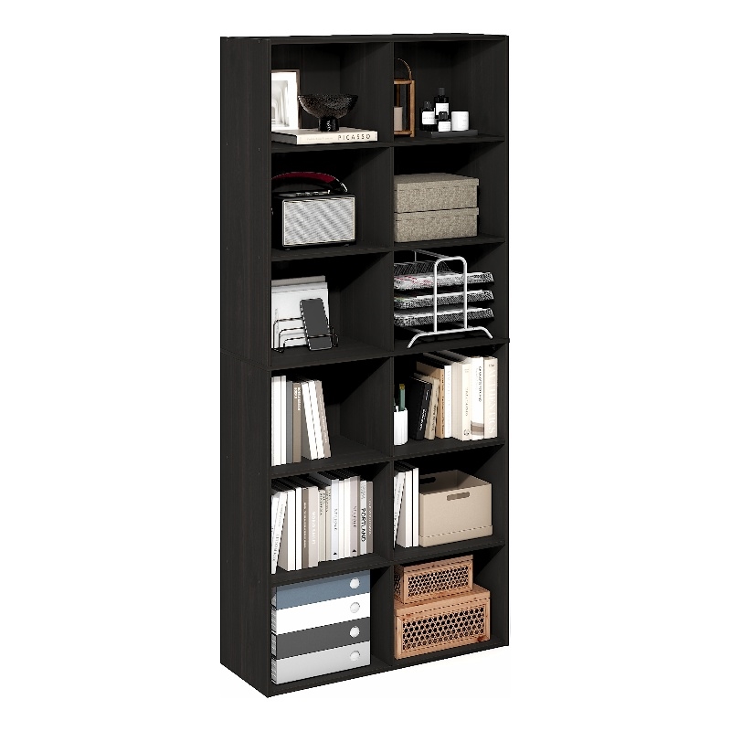 Furinno BASIC 12-Cube Open Bookcase Storage Organizer 12 x 32 x 71 in Espresso