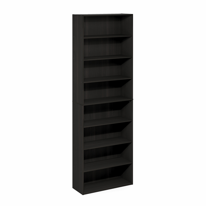 Furinno BASIC 8-Tier Open Bookcase Storage Organizer 12 x 24 x 71 in Espresso