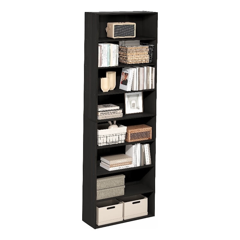 Furinno BASIC 8-Tier Open Bookcase Storage Organizer 12 x 24 x 71 in Espresso