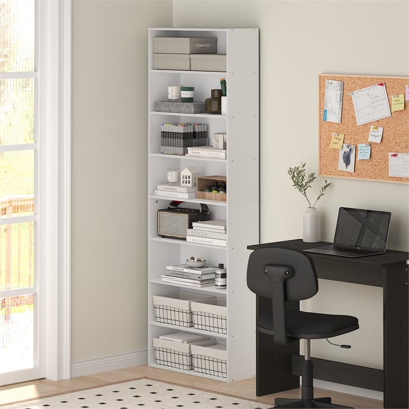 Furinno BASIC 8-Tier Open Bookcase Storage Organizer 12 x 24 x 71 in White