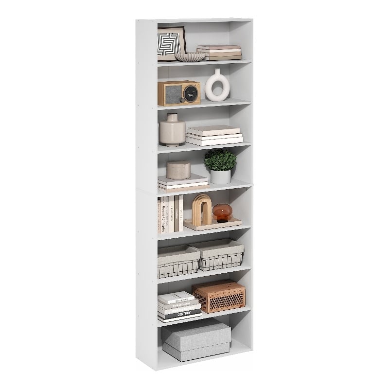 Furinno BASIC 8-Tier Open Bookcase Storage Organizer 12 x 24 x 71 in White