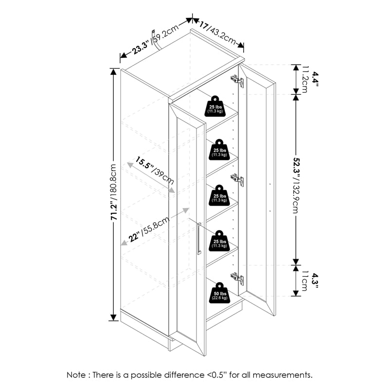 Furinno Robin Storage Kitchen Cabinet with 2 Doors 30W in White