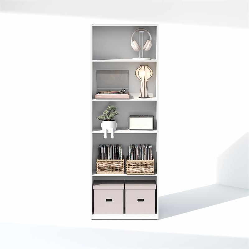 Furinno GEHRY 5-Tier Media Storage with AdJUSTable Shelves in White
