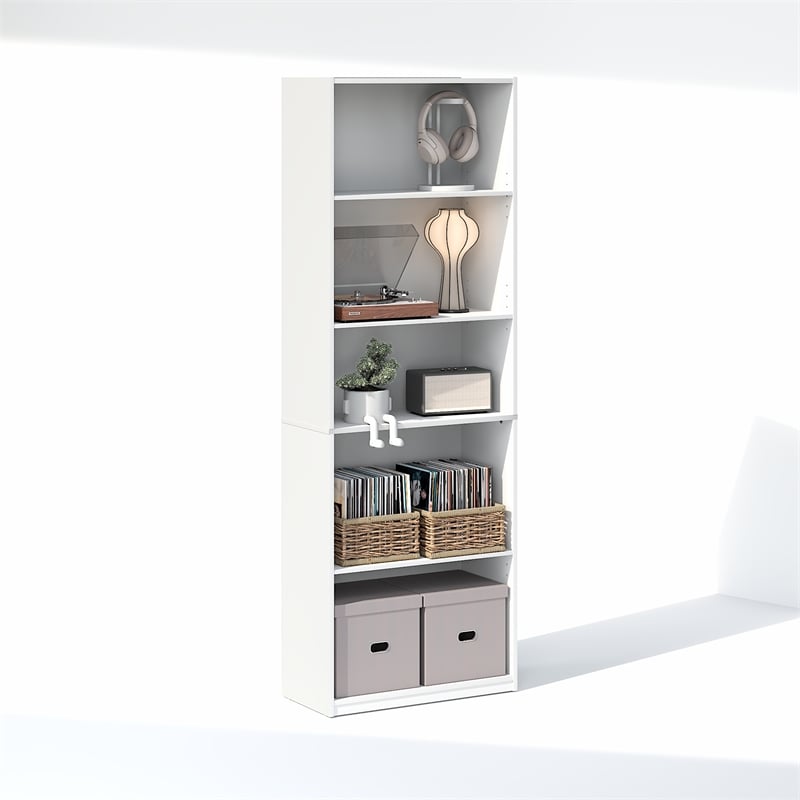 Furinno GEHRY 5-Tier Media Storage with AdJUSTable Shelves in White