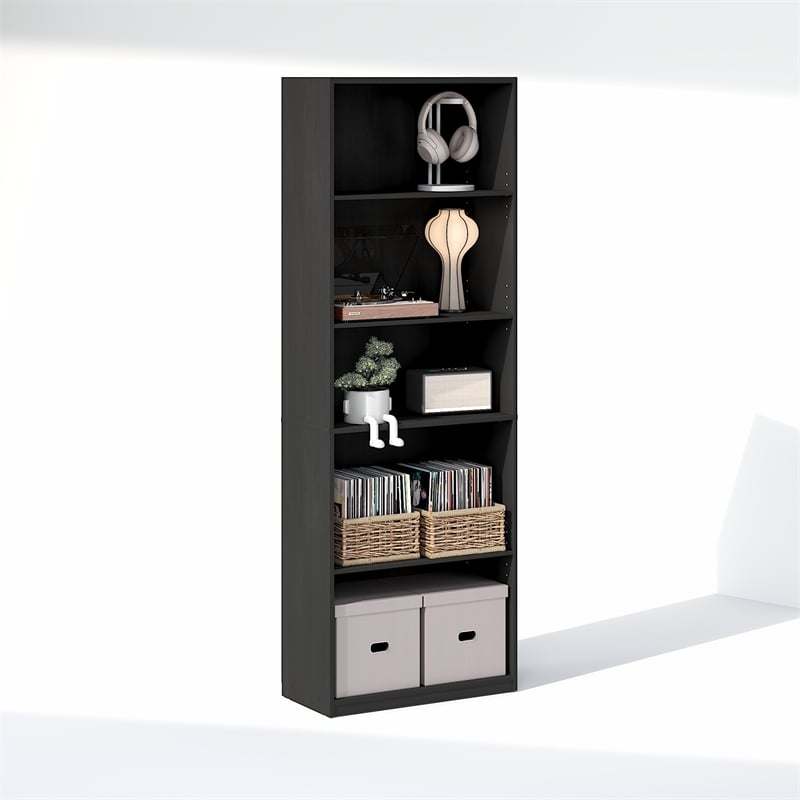 Furinno GEHRY 5-Tier Media Storage with AdJUSTable Shelves in Blackwood